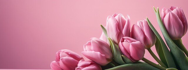 Monochromatic pink tulip arrangement for Mother's Day banner