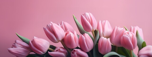 Obraz premium Delicate pink tulips in a Mother's Day holiday banner