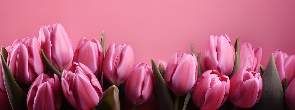 Delicate pink tulips in a Mother's Day holiday banner