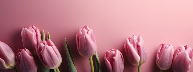 Pink tulip bouquet on matching background for Mother's Day