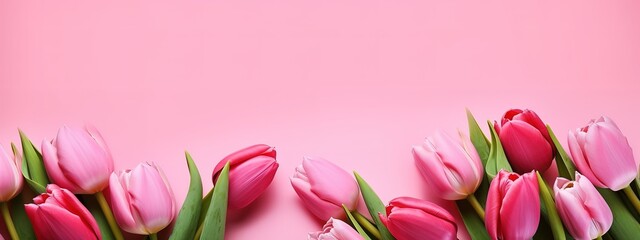 Pink tulip bouquet on matching background for Mother's Day