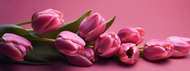 Fototapeta premium Pink tulip bouquet on matching background for Mother's Day