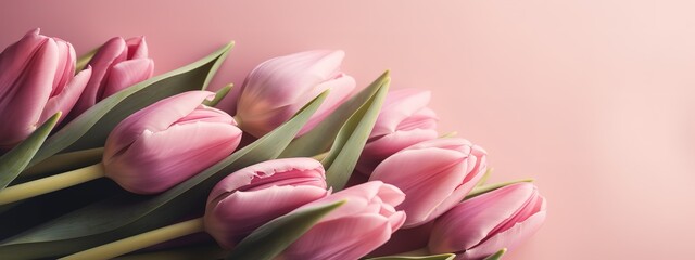 Fototapeta premium Pink tulip bouquet on matching background for Mother's Day
