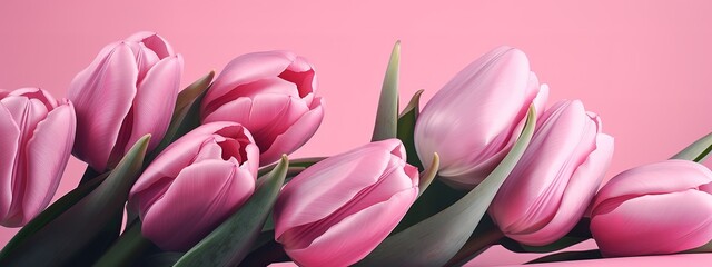 Obraz premium Pink tulip bouquet on matching background for Mother's Day