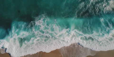 Fotobehang Gorgeous drone photo of white waves in tropical waters © Fernando