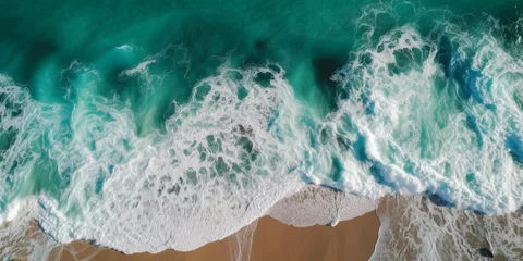 Türaufkleber Tropical beach and sea waves captured by drone © Fernando