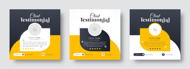 Client feedback or customer testimonial social media post design template. Client testimonial or Customer feedback social media banner template. Customer review banner set. Testimonial banner design.