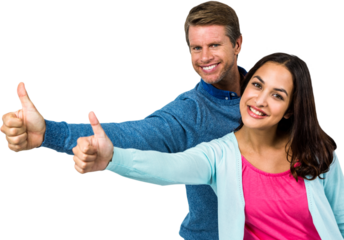 Portrait of smiling couple showing thumps up sign