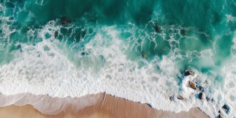 Fototapeta na wymiar Breathtaking aerial view of tropical beach waves