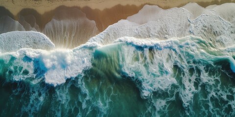 Fototapeta na wymiar Breathtaking aerial view of tropical beach waves