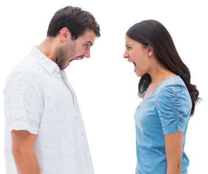 Angry couple shouting at each other