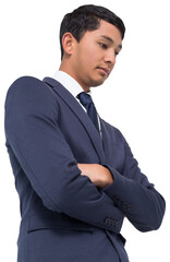 Unsmiling asian businessman with arms crossed