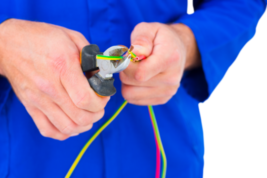Electrician cutting wire with pliers - Powered by Adobe