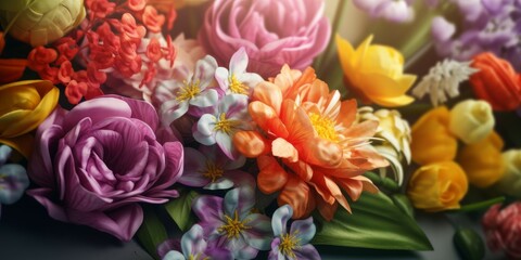 Fototapeta na wymiar Varied bouquet in colorful Mother's Day spring banner