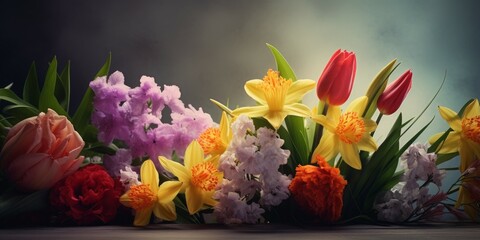 Varied bouquet in colorful Mother's Day spring banner