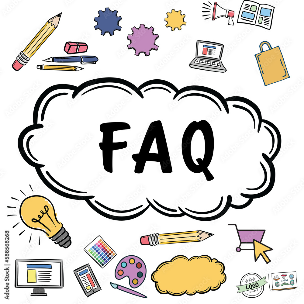 Poster faq text surrounded by various vector icons