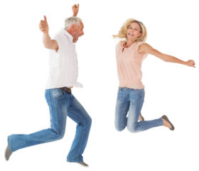 Excited couple cheering and jumping