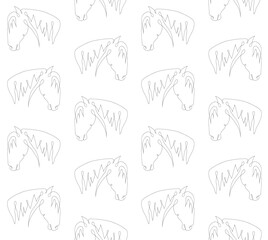 Vector seamless pattern of hand drawn one line horse head isolated on white background
