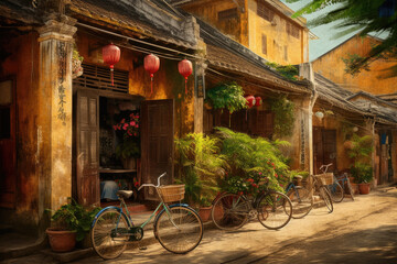 Fototapeta na wymiar Hoi An ancient town, vietnam, illustration, generative AI
