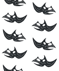 Vector seamless pattern of hand drawn sketch black triceratops dinosaur skull isolated on white background © Sweta