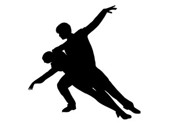 Fototapeta na wymiar 女性が男性の首に手をかけて倒れるようにダンスをしているシルエットのイラスト