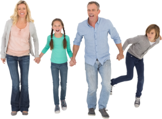 Happy family holding hands