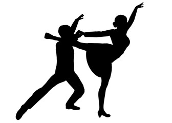 Fototapeta na wymiar 社交ダンスをしている男女ペアのカップルのシルエットのイラスト