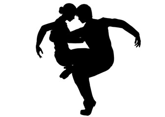 向かい合わせで社交ダンスを踊る男性と女性のシルエット　全身横向きのイラスト