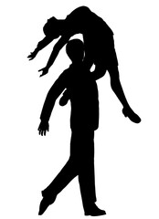 社交ダンス 女性パートナーの腰を抱えて踊る男性ダンサーのシルエット 全身横向きのイラスト