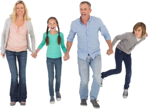 Happy family holding hands