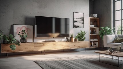 TV on cabinet in modern living room
