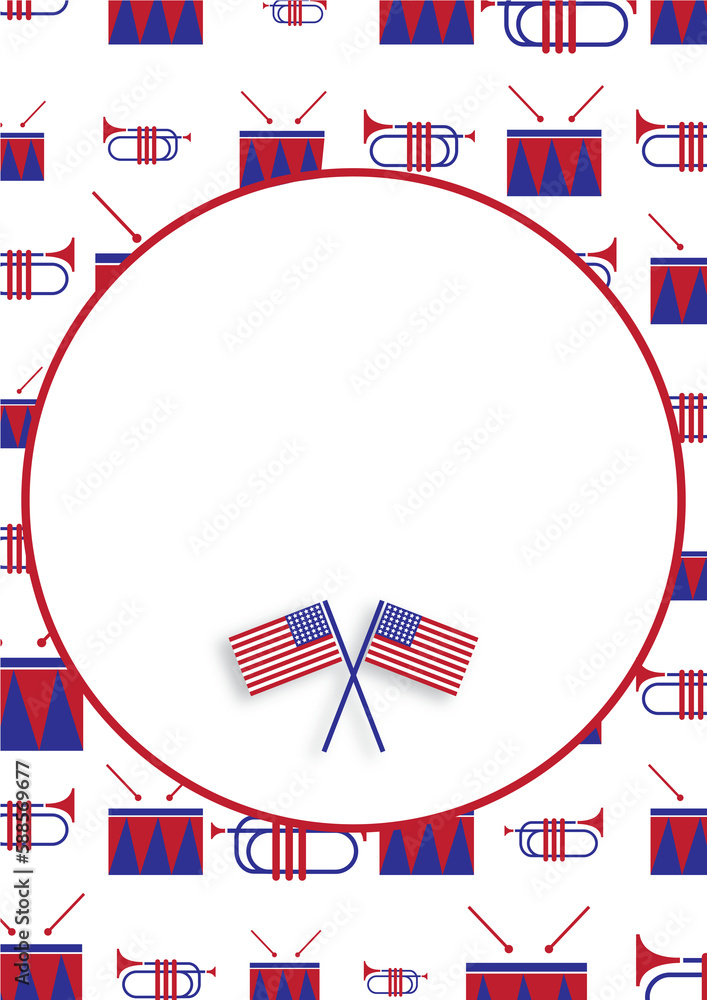 Poster digitally generated image of circular picture frame with american flags