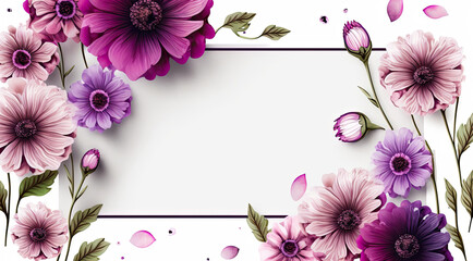 Floral Background Border Frame on White background, 3D style, Generative AI