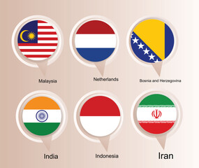 Country flags, Map Marker, Pin pointer vector