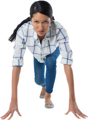 Portrait of woman getting ready to run 