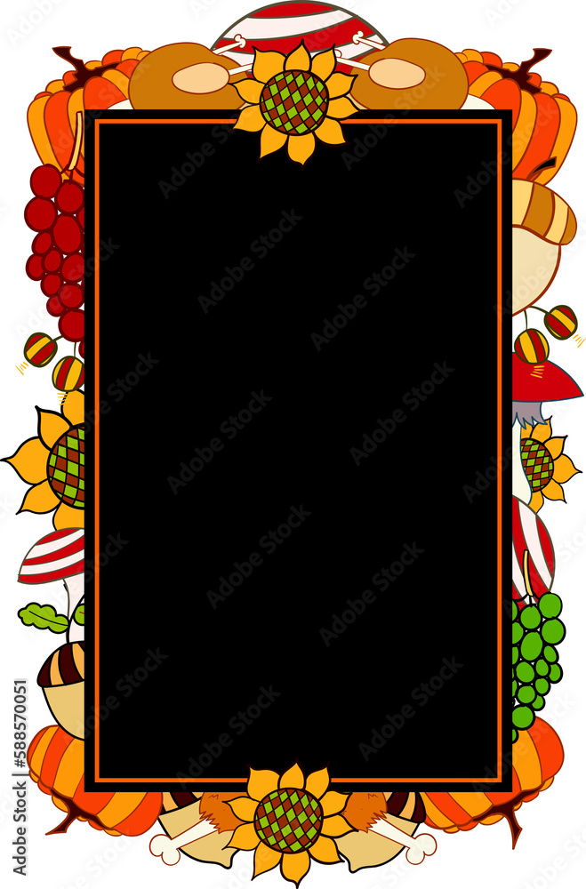 Poster composite image of flower with food pattern on blank picture frame