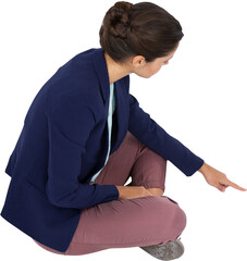 Young businesswoman working on white background