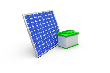 3d image of solar panel with battery 