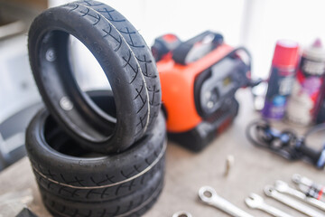 Electric scooter maintenance. Change of covers of scooter. Ecological transport