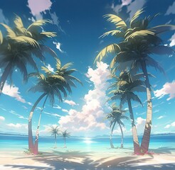 Fototapeta na wymiar Beautiful beach - Anime style