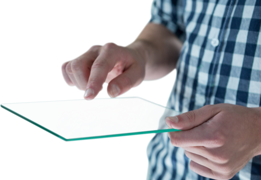 Midsection of man using futuristic digital tablet