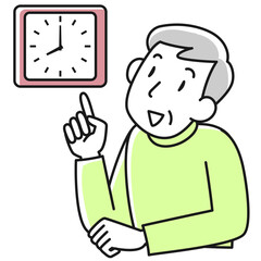 時計を見て時間を確認するシニア男性の上半身