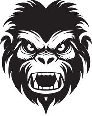Gorilla head isolated on white background, Black and white, line art usable for mascot, shirt, t shirt, icon, logo, label, emblem, tatoo, sign, poster, Vintage, emblem design. Vector illustration