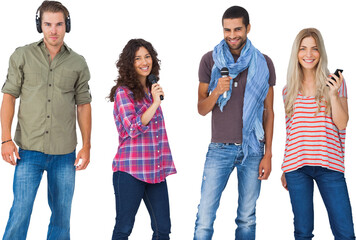 Friends using various technologies