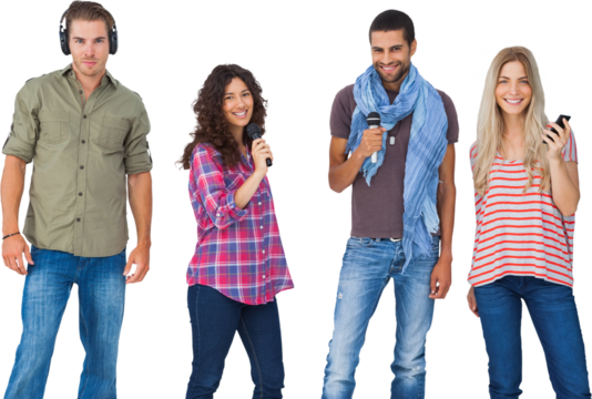 Friends using various technologies