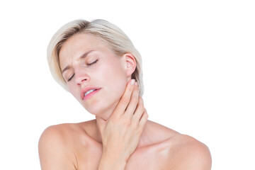 Pretty blonde suffering from throat pain 