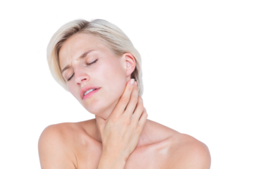 Pretty blonde suffering from throat pain 