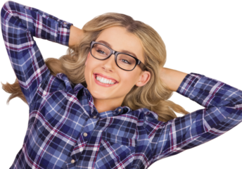 A blonde hipster lying on the floor