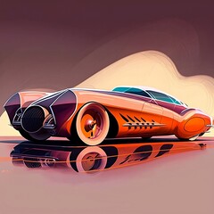  A retro-futuristic vehicle, inspired by the designs of the mid-20th century. Created by using generative AI.
