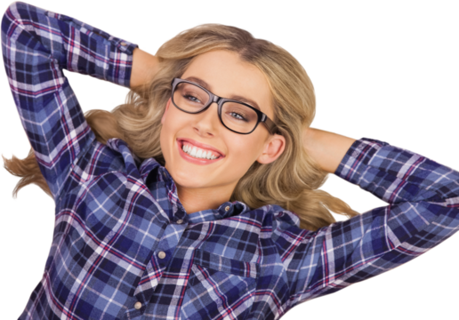 A blonde hipster lying on the floor